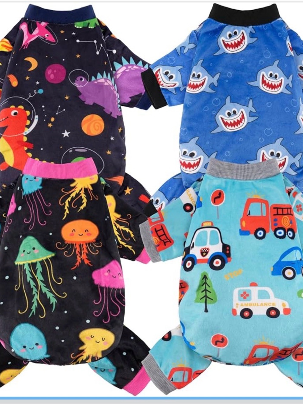4 Piece Dog Pajamas Dinosaur,Jellyfish, Transportation,Shark 3xL